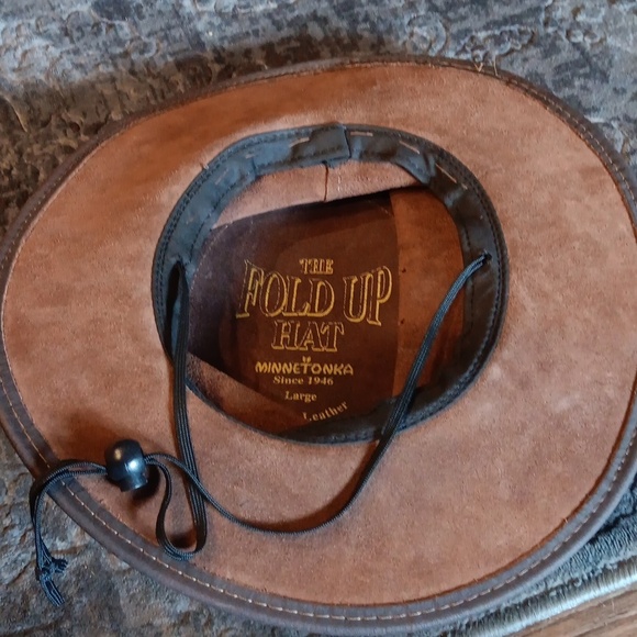 Vintage Mens MINNETONKA Brown Leather Cowboy Hat, The Fold Up Hat - Picture 6 of 6